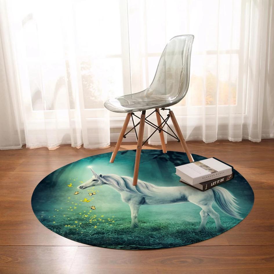 Round Magic Forest Unicorn Floor Mat Rug