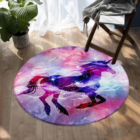 Round Purple Galaxy Unicorn Floor Mat Rug