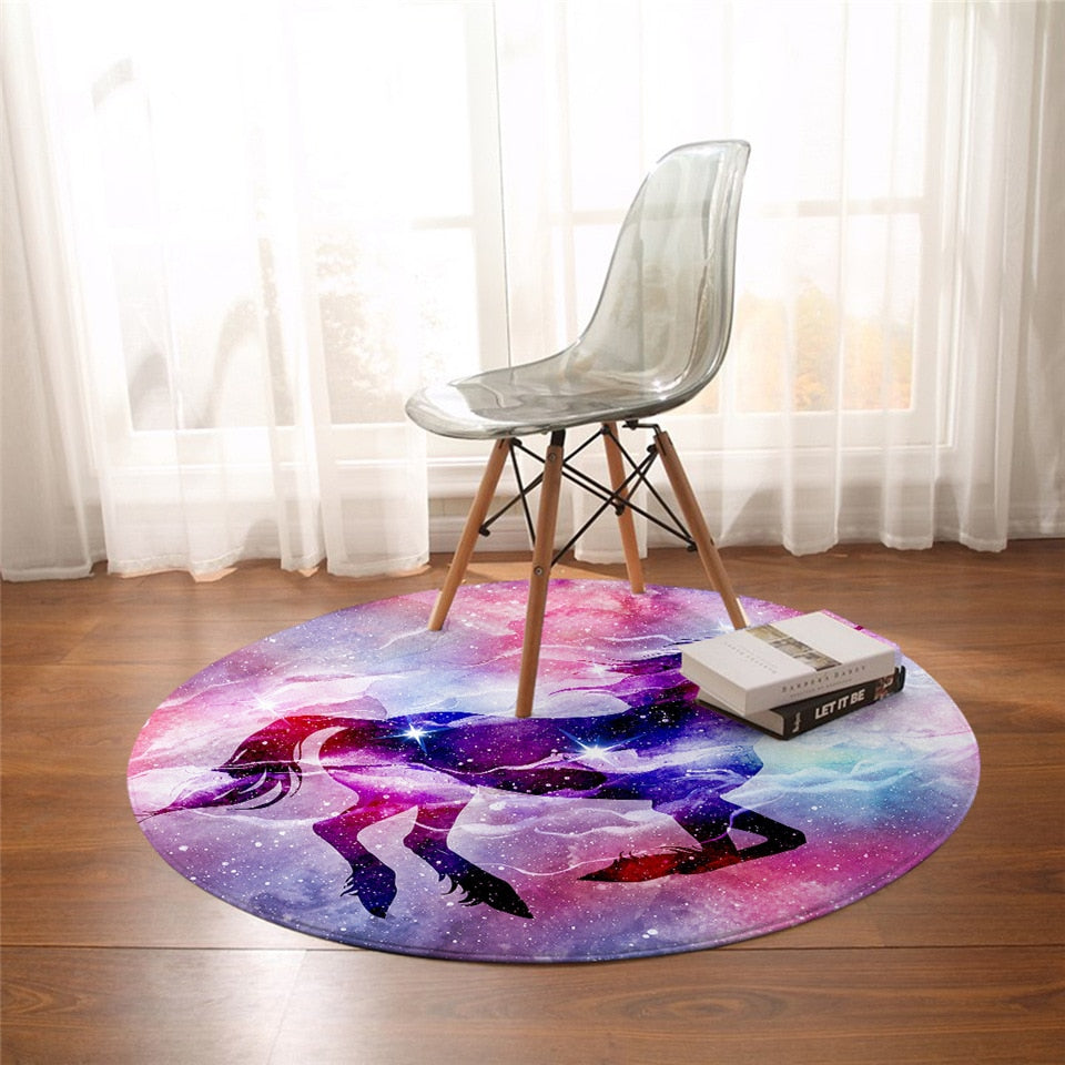 Round Purple Galaxy Unicorn Floor Mat Rug
