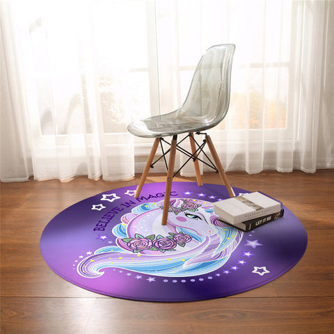 Purple Believe In Magic Round Unicorn Floor Mat