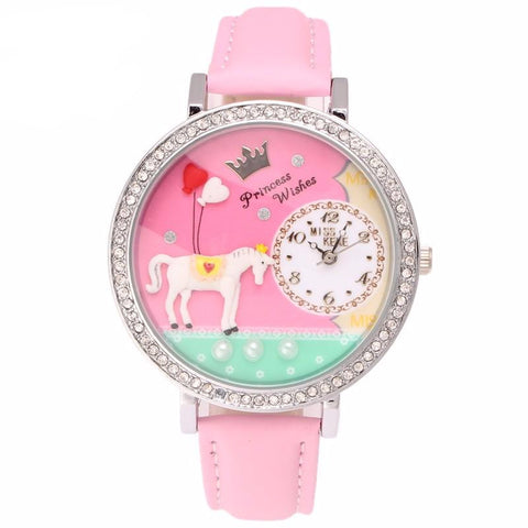 Pink Rhinestone Ladies Unicorn Watch