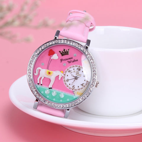 Pink Rhinestone Ladies Unicorn Watch