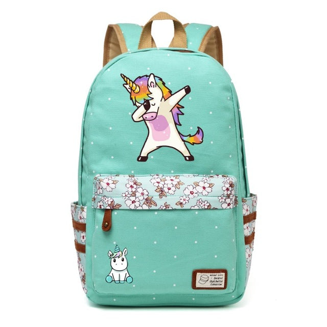 Teal Dabbing Unicorn Backpack