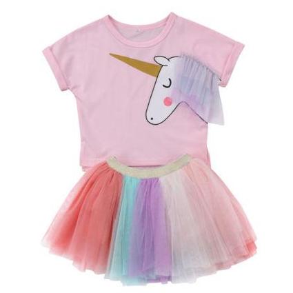 Girls 2-Piece Rainbow Unicorn Tutu Summer Dress