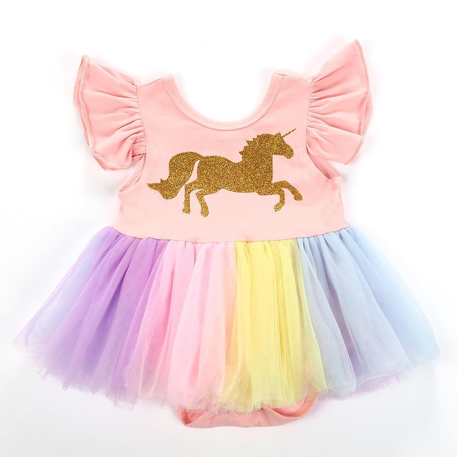 Baby Girls Rainbow Unicorn Tutu Romper Dress