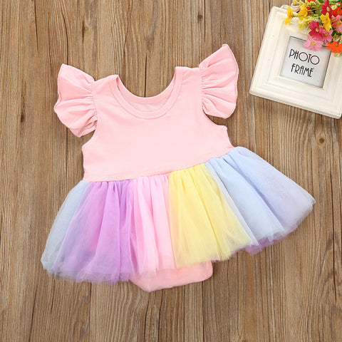 Baby Girls Rainbow Unicorn Tutu Romper Dress