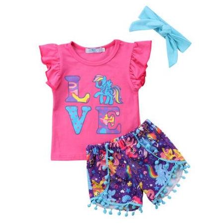 Baby / Girls Unicorn Love T-Shirt & Tassel Shorts