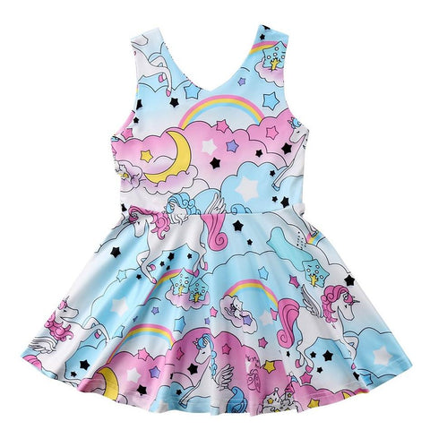 Girls Sleeveless Cartoon Unicorn Dress