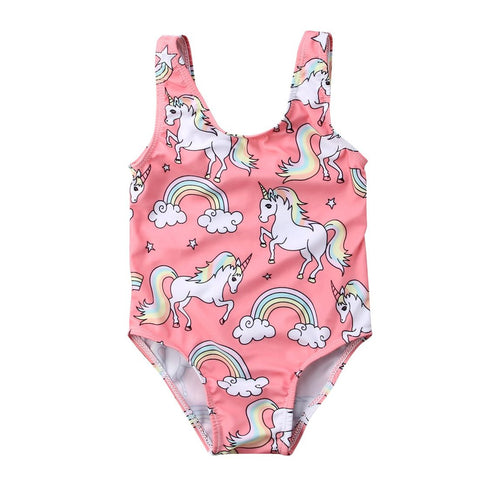 Baby Girls Pink Rainbow Unicorn Swimsuit