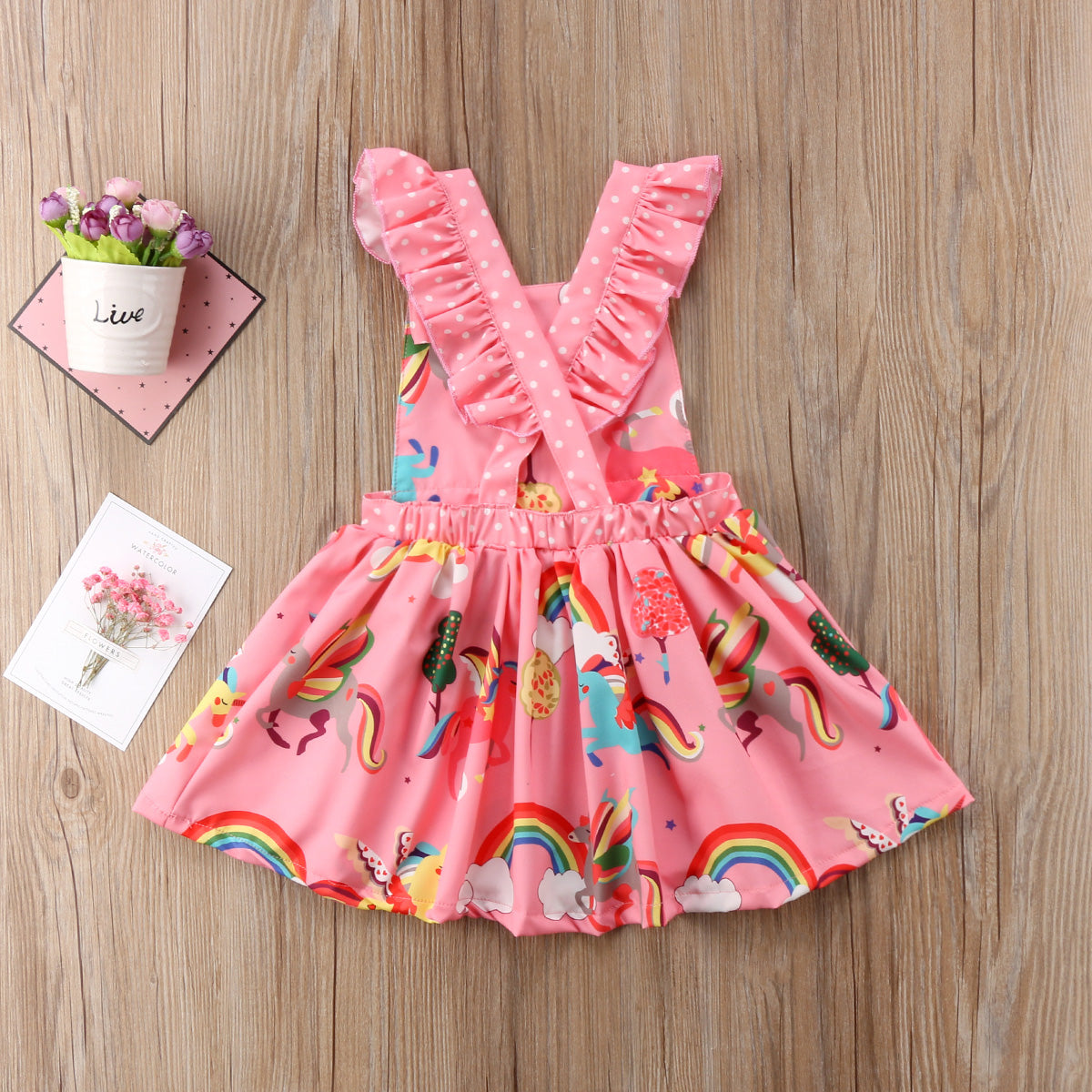 Back of Girls Rainbow Unicorn Dress