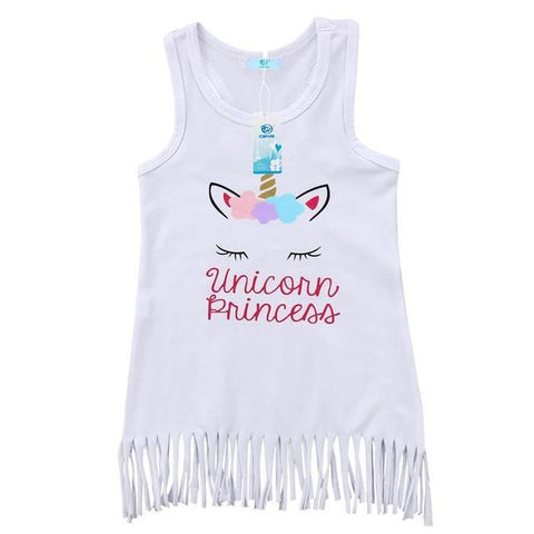 Girls White Tassel Unicorn Sun Dress
