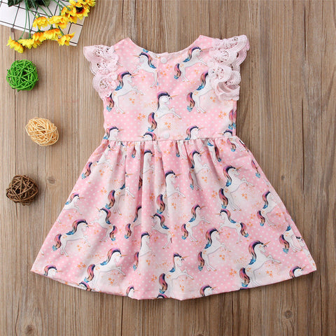 Back of Pink Unicorn Girls Dress