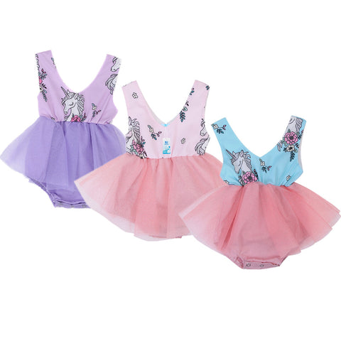 Baby Girl's Unicorn Romper Tulle Summer Dress