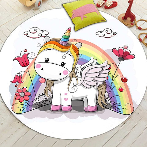 Round Cartoon Rainbow Unicorn Floor Mat Rug