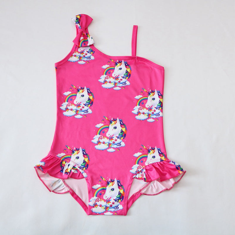 Pink Swept Shoulder Unicorn Swimsuit