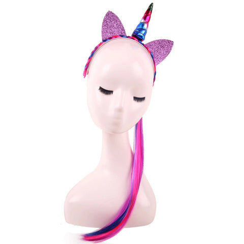 Glittery Unicorn Horn Headband w/ Ponytail
