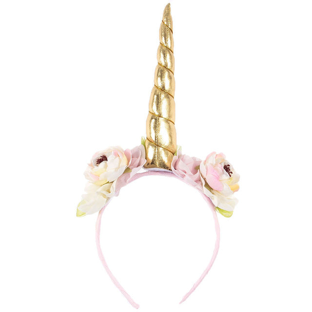 Kids Unicorn Horn Headband w/ Flowers