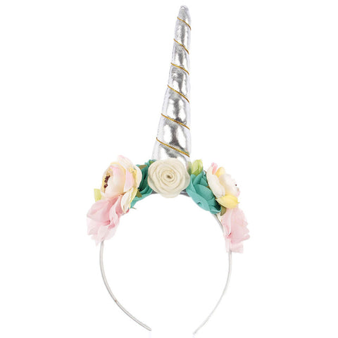 Kids Unicorn Horn Headband w/ Flowers
