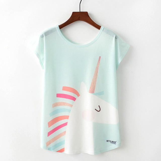 Women's Loose Cartoon Unicorn T-Shirt