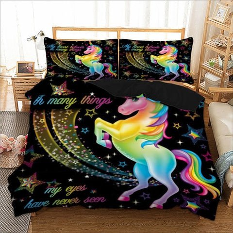 Black Unicorn Stars Bedding Set