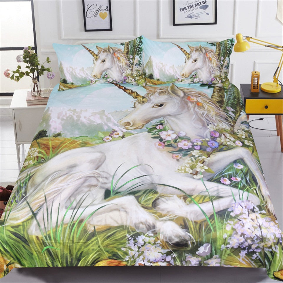 3-Piece Mountain Flower Unicorn Bedding Set
