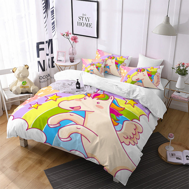 Flying Cartoon Unicorn Bedding Set