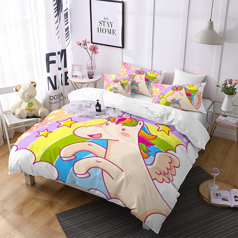 Flying Cartoon Unicorn Bedding Set