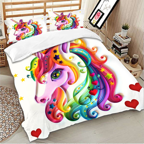 Pretty Rainbow Unicorn Bed Set