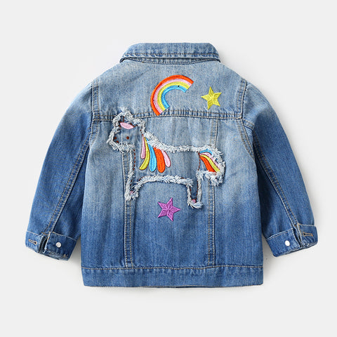 Girls Denim Unicorn Jacket Back