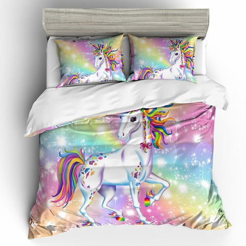2/3-Piece Colorful Rainbow Sky Unicorn Duvet Cover Set