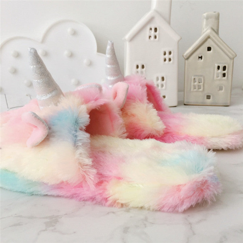 Fuzzy Rainbow Unicorn Dream Slippers - 100 Unicorns