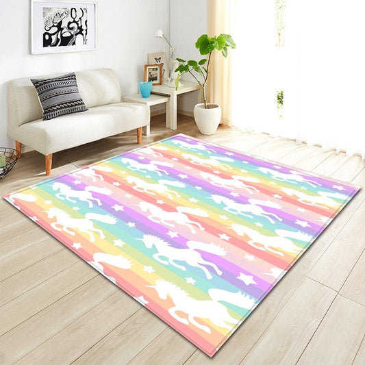 Rainbow Stripe Unicorn Pattern Area Rug Floor Mat