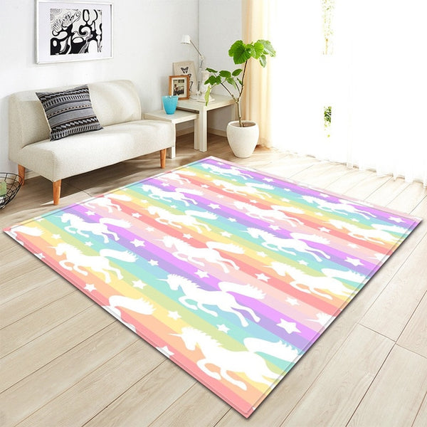 Pink Rainbow Sky Unicorn Area Rug Floor Mat - 100 Unicorns