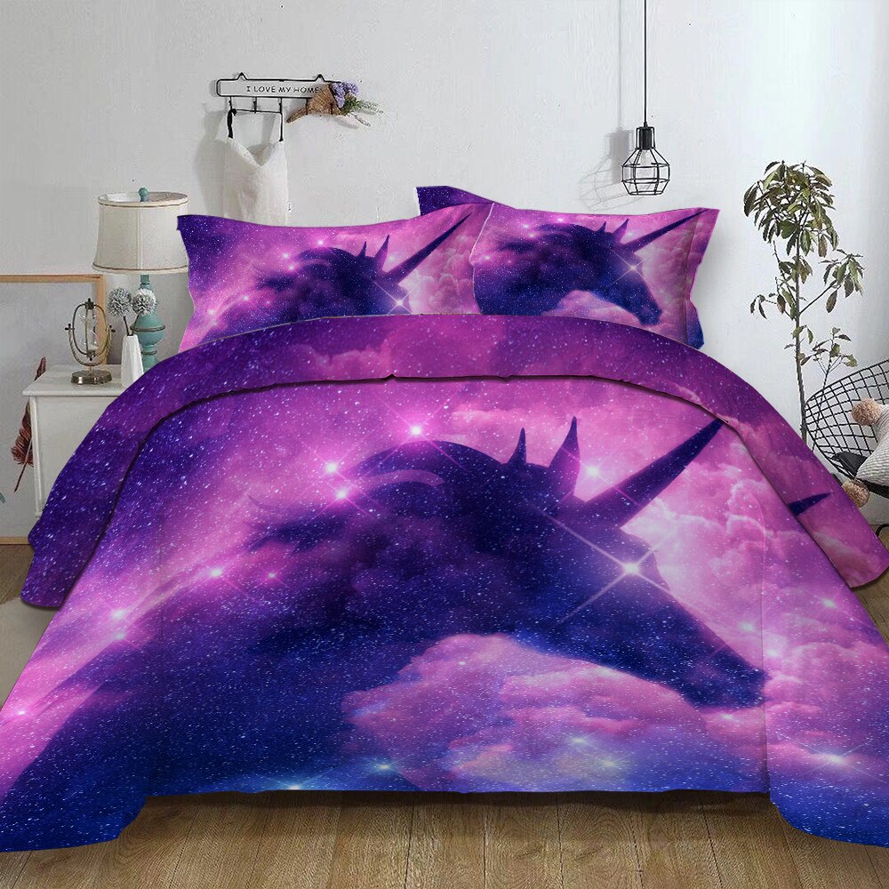 3-Piece Purple Galaxy Unicorn Duvet Bedding Set