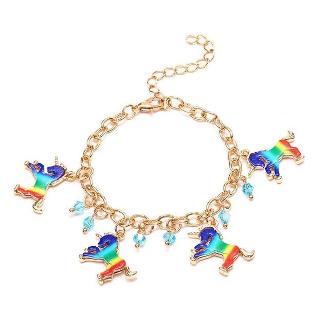 Gold Rainbow Unicorn Charm Bracelet