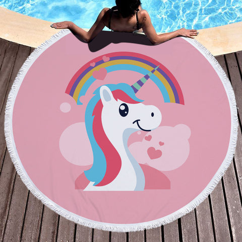 Round Unicorn Beach Towel by Pool 2