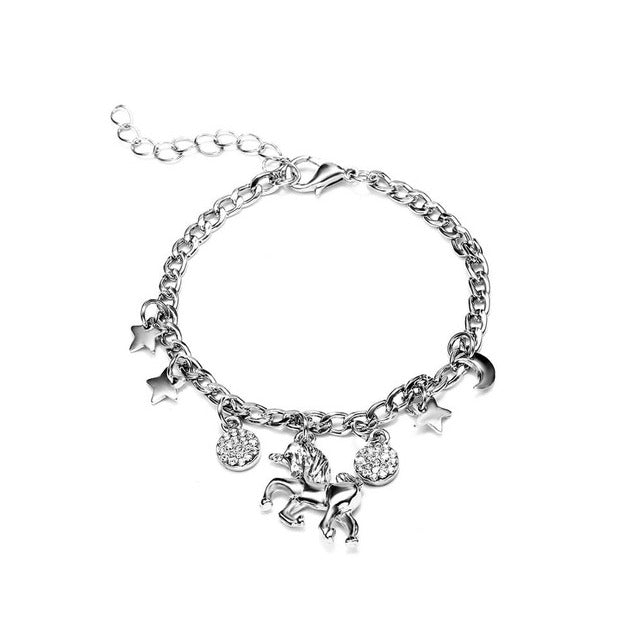Silver Unicorn Star & Moon Charm Bracelet