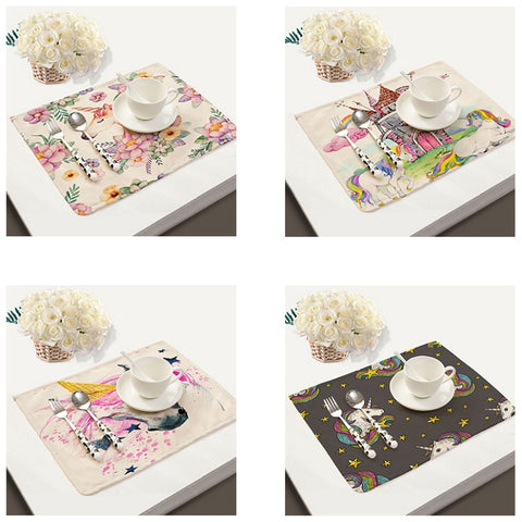 Colorful Linen Unicorn Table Place Mat Set