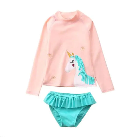 Kids 2pc Long Sleeve Mermaid and Unicorn Swim Suit