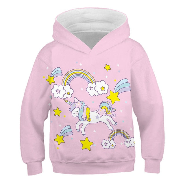 Pastel Pink Stars Rainbow Unicorn Hoodie Sweatshirt