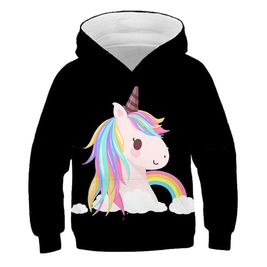 Black Cartoon Rainbow Unicorn Hoodie Sweatshirt