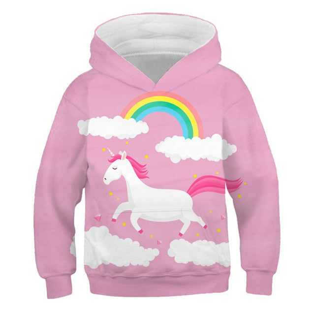 Pink Cartoon Rainbow Unicorn Hoodie Sweatshirt