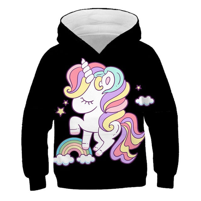 Sky Night Cartoon Rainbow Unicorn Hoodie Sweatshirt