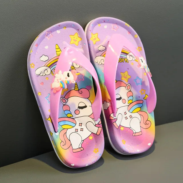 Girls Colorful Unicorn Flip-flops
