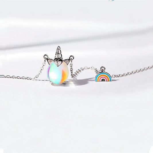 Unicorn Moonstone Rainbow Necklace