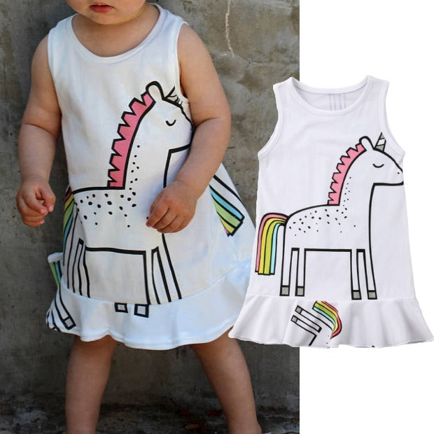 White Unicorn Girls Summer Dress